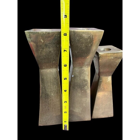 Square Double Inverted Pyramid Shape Brass Candlesticks MCM Lot Of 3 - 8” & 6.5” - Picture 2 of 10